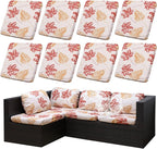 8Pcs Outdoor Cushion Covers, Patio Cushion Covers,Stretch Elastic Slipcovers, Replacement Washable & Reusable Furniture Protector for Patio Couch (Red Maple-Pattern,Cover Only)