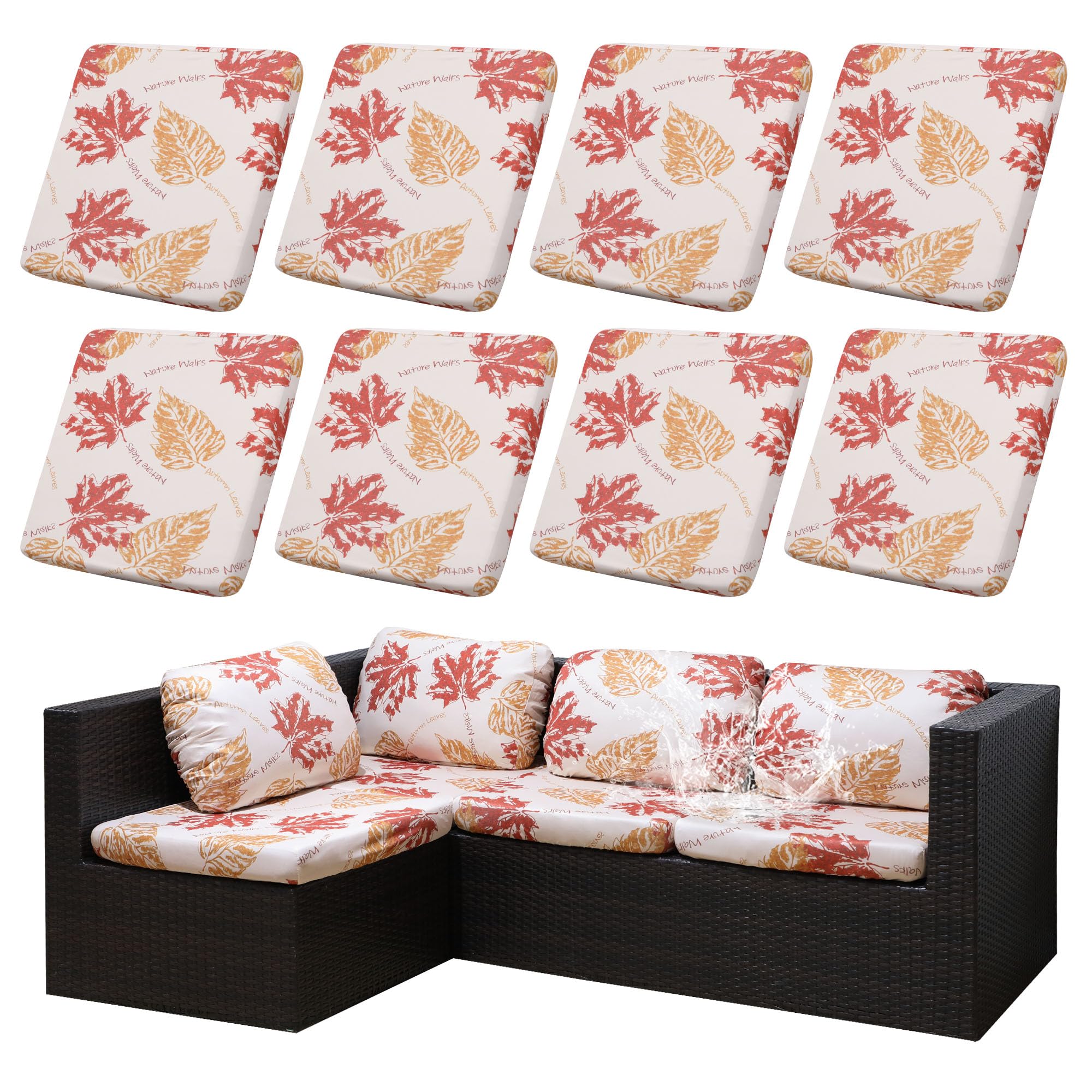 DREAHOTEXTIL 8Pcs Outdoor Cushion Covers, Elastic Patio Cushion Covers