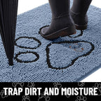 Smiry Dog Door Mat for Muddy Paws, Absorbent Dirt Trapper Non Slip Quick Dry Washable Chenille Mat for Mud Dogs, Entry Rug for Indoor and Outdoor (30x20 Inches, Airy Blue and Black)