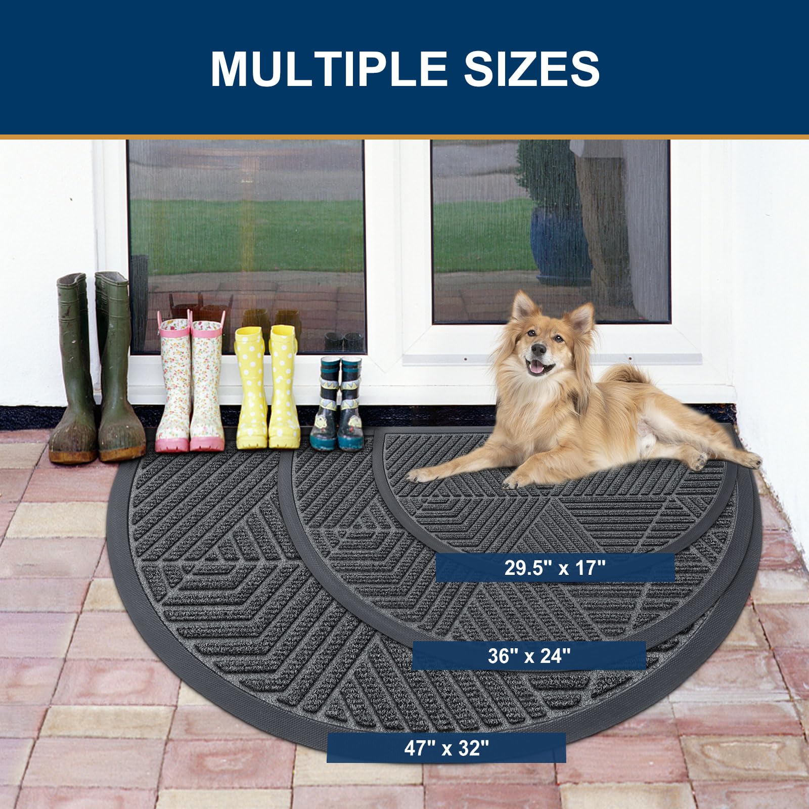 Smiry Half Circle Front Door Mat Outside Entrance, Rubber Doormat, 47x32