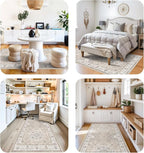 Washable 4x12 Wide Hallway Runners: 12ft Vintage Soft Runner Rug for Entryway Living Room Non Slip Water Resistant Carpet for Kitchen Dining Room Ultra Thin Nursery Bedroom Area Rug(Beige,4x12)