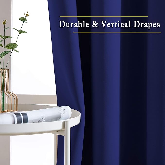NICETOWN Blackout Bedroom Curtains for Windows 50 inch Long - Solid Thermal Insulated Grommet Light Reducing Panels Window Treatment for Kitchen/Cafe (Navy Blue, 2 Panels 34 in x 50 in (W x L))