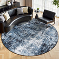 Rugflix Round Area Rugs 8Ft for Living Room, Washable Navy Blue Circle Rug