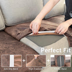ANARACHON Leather Look Couch Cushion Covers Sofa Seat Slipcovers Sets Couches Furniture Protector for Sectional Armchair Loveseat Pets Kids Stretch Spandex Fabric (3 Cushion Sofa, Light Brown)