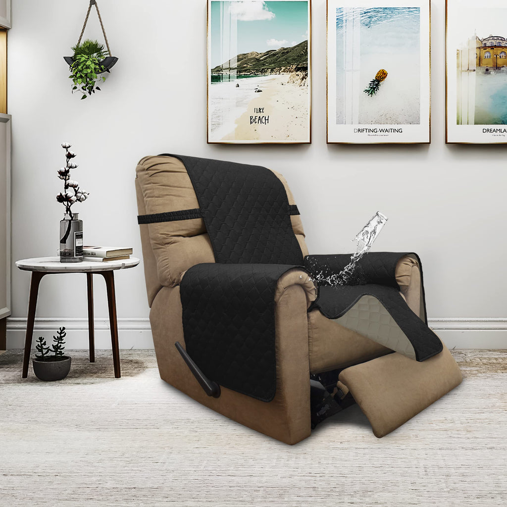 ISSUNTEX Double Protection 100% Waterproof Recliner Covers for Living Room, Reversible Furniture Protector Recliner Couch Sofa Slipcover for Dogs, Pets, Kids (Recliner, Black/Beige)