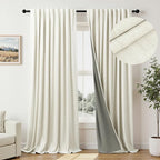 Cream Linen Black Out Curtains 70 Inches Extra Wide for Living Room 2 Panels Back Tab Pocket Pleated Ivory Blackout Bedroom for 72 Inches Window Curtain 84 Inch Long Thermal Room Darkening Heavy Drape