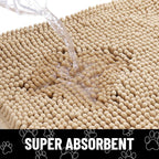 Smiry Dog Door Mat for Muddy Paws, Absorbent Dirt Trapper Non Slip Quick Dry Washable Chenille Mat for Mud Dogs, Entry Rug for Indoor and Outdoor (59x35 Inches, Beige and White)