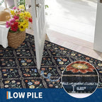 Washable Kitchen Rugs Non Slip 2x6 Hallway Runner Rug Stain Resistant Low Pile Floral Floor Rug with Rubber Backing Non Shedding Runners for Indoor Entryway Bedside Bedroom Farmhouse RV Navy&Black