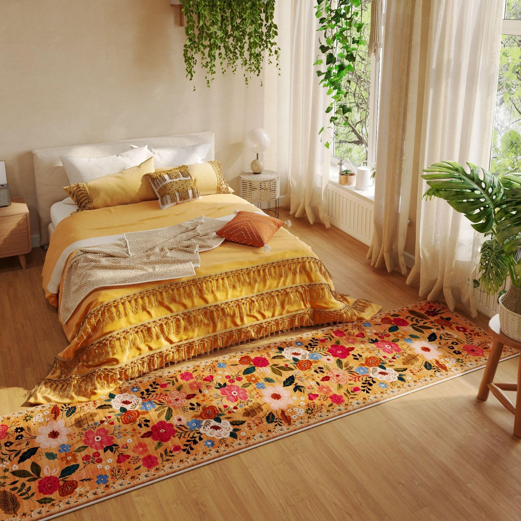 Rugcomf Runners for Hallways Kitchen Runner Rug Non Slip 2'x10' Long Washable Rugs with Rubber Backing Soft Floral Carpet Runner for Hallways, Kitchen, Laundry, Bedroom, Bathroom(Yellow)