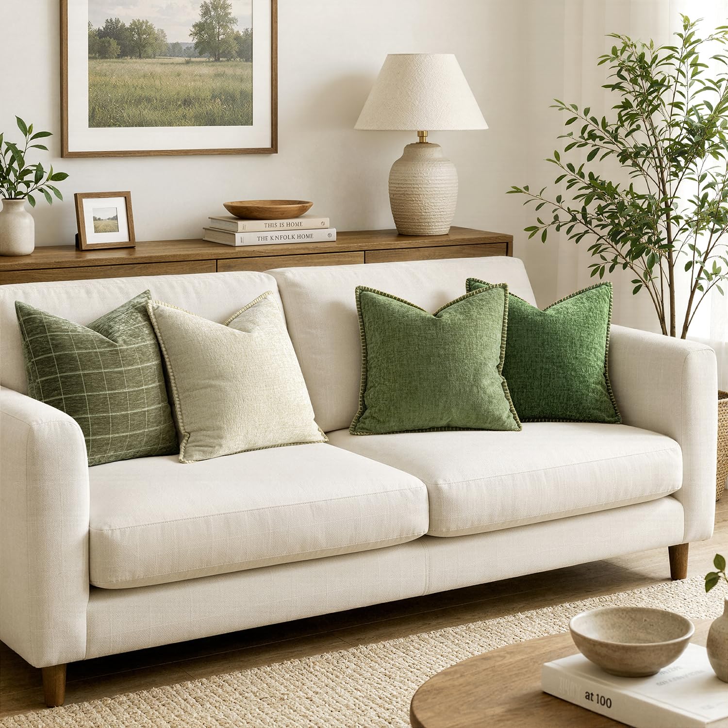 MIULEE Decorative Couch Throw Pillow Covers 20x20 Inch Cream White 2 Pack