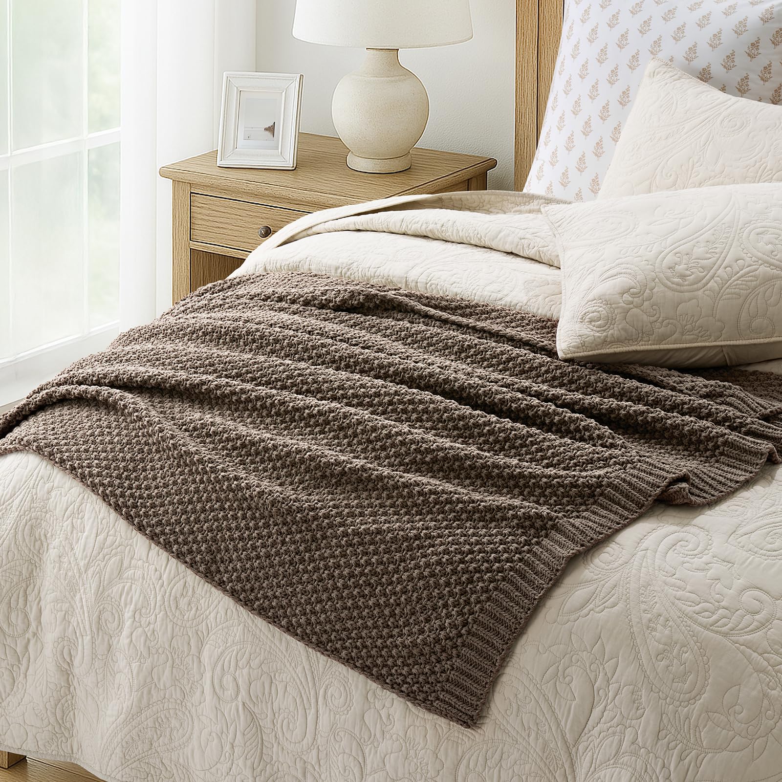 EVERGRACEHOME Chunky Chenille Knit Throw Blanket, 50 x 60, Mocha Brown