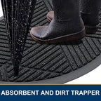 Smiry Half Circle Front Door Mat Outside Entrance, Heavy Duty Sturdy Natural Rubber Doormat, Trap Dirt and Moisture, Low Profile Mats for Indoor Outdoor Entry, Irregular Triangle (35x23, Black)