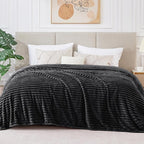BEDELITE Fleece Blanket Queen Size – 3D Ribbed Jacquard Soft and Warm Decorative Fuzzy Blankets – Cozy, Fluffy, Plush Lightweight Throw Blankets for Couch, Bed, Sofa(Black, 90x90 inches)
