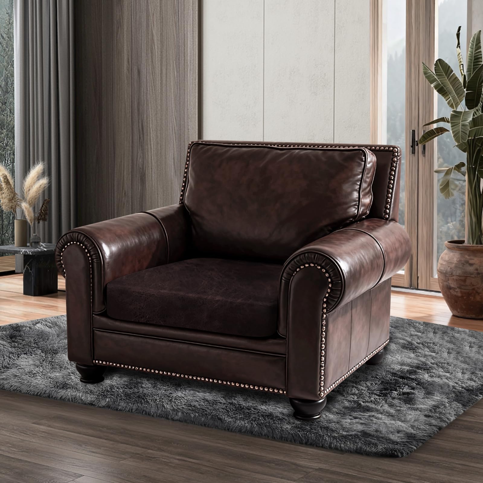 ANARACHON Leather Look Couch Cushion Covers Sofa Seat Slipcovers Sets Couches Furniture Protector for Sectional Armchair Loveseat Pets Kids Stretch Spandex Fabric (1 Cushion Armchair, Chocolate)