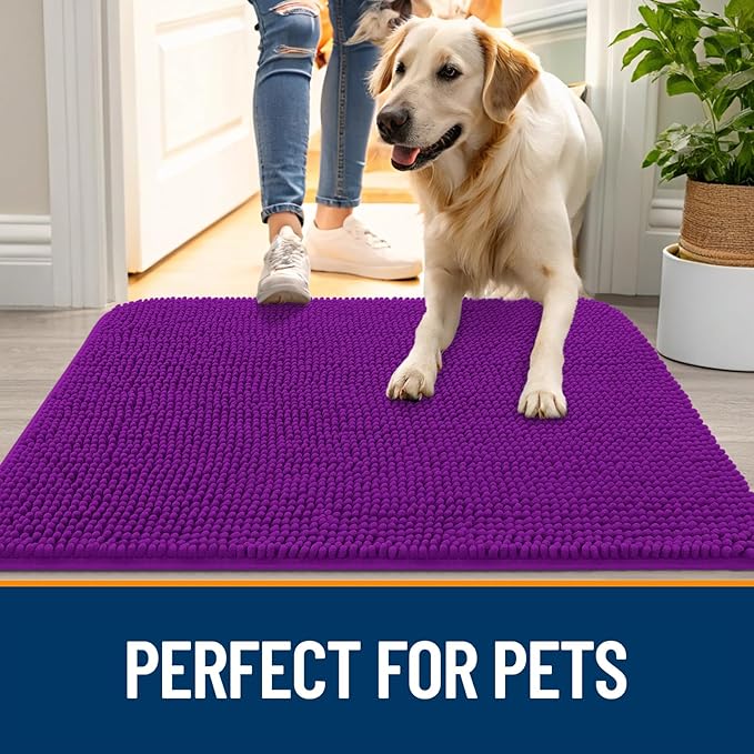 OLANLY Dog Door Mat for Muddy Paws 70x35, Super Absorbent Chenille Mud Mat