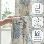 jinchan Linen Floral Curtains for Living Room with Printed Flower 108 Inches Long Light Filtering Extra Long Back Tab Rod Pocket Blue Window Curtain Set Farmhouse Drapes, 2 Panels Blue