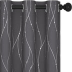 Deconovo Gray Curtains for Living Room, Blackout Drapes, Protect Pravicy Thermal Insulated Soundproof Window Drape, Wave Dots Foil Print, 42 x 72 Inch, Set of 2 Panels for Bedroom Classroom Office