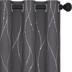 Deconovo Gray Curtains for Living Room, Blackout Drapes, Protect Pravicy Thermal Insulated Soundproof Window Drape, Wave Dots Foil Print, 38 x 90 Inch, Set of 2 Panels for Bedroom Apartment Nursery