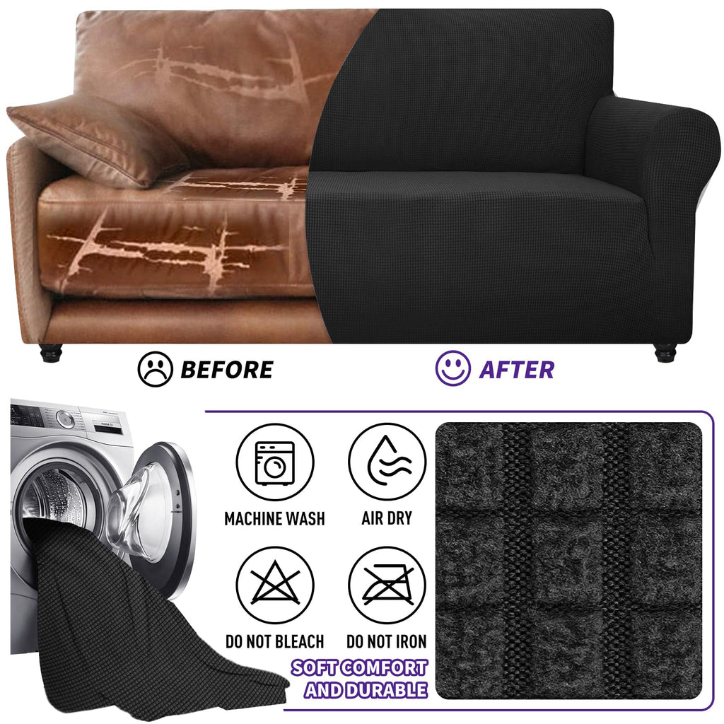 ZNSAYOTX Super Stretch Couch Cover (72"-92") Universal Sofa Covers with Elastic Bottom, Dog Cat Pets Friendly Washable Furniture Protector Fitted Sofa Slipcovers Stay in Place (Black, Sofa)