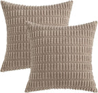 MIULEE Pack of 2 Corduroy Decorative Throw Pillow Covers 12x12 Inch Soft Boho Striped Pillow Covers Modern Farmhouse Home Decor for Sofa Living Room Couch Bed Light Brown