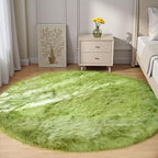 Goolela Lime Green Circle Area Rug 5ft Round Fluffy Faux Fur Rug for Bedroom Living Room Playroom Fuzzy Furry Soft Washable