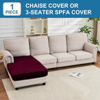 Couch Cover Velvet Chaise Cushion Cover for Sectional Sofas - Elastic L-Shaped Sofa Seat Covers Washable, Slipcover Protector (1-Piece, Wine)