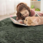 OLANLY Olive Green Round Rugs for Bedroom - Machine Washable, 4 ft Circle Area Rugs for Living Room, Soft and Fluffy Shaggy Carpet for Teen Girl and Boys, Nursery Rooms, Dorms, Home Decor Aesthetic
