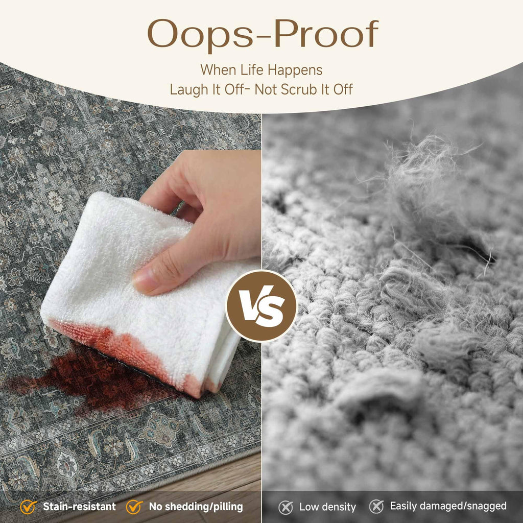 WondRg 6x9 Washable Area Rug for Living Room Bedroom Vintage Black Grey Carpet Soft Low Pile Traditional Retro Non Slip Throw Rug for Dining Room Entryway Indoor Dorm Kitchen