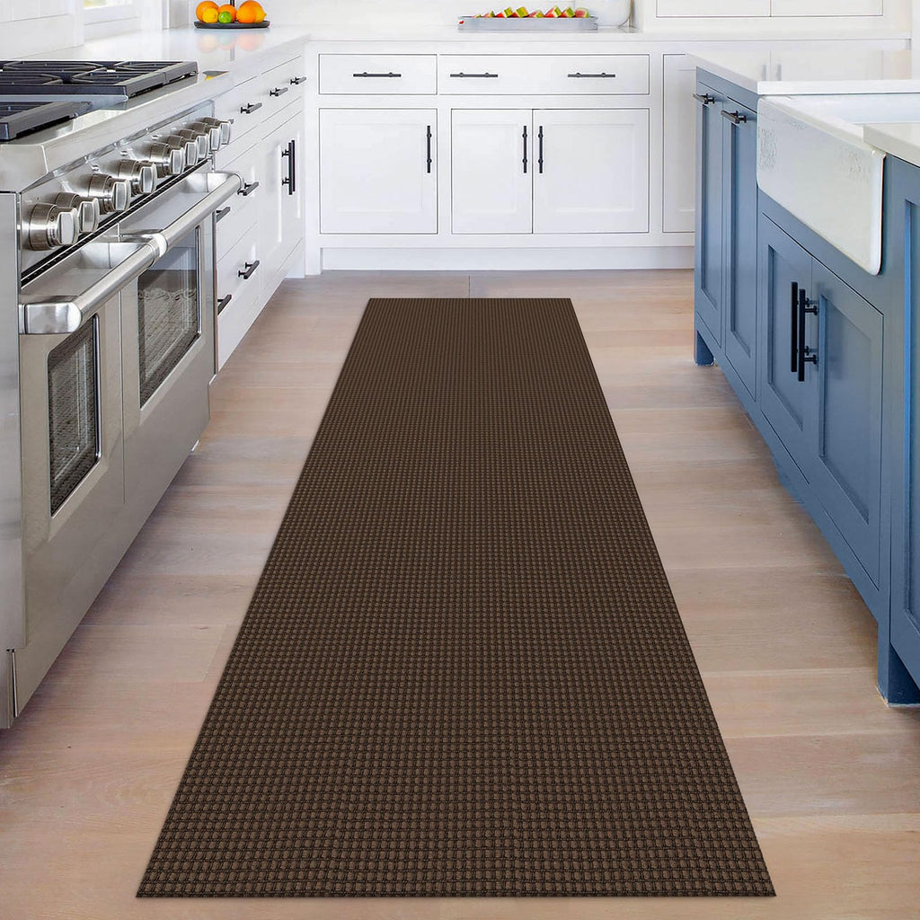 KOZYFLY Runners for Hallways 3x8 ft Washable Kitchen Runner Non Slip Rubber Backed Hall Runners Cotton Entryway Runner Rugs Floor Carpet for Indoor Backdoor Bedroom Kitchen, Reddish Brown/Coffee