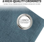 Yakamok Dusty Blue Linen Curtains 100% Blackout 96 Inches Long,Room Darkening Textured Drapes for Living Room Thermal Grommet Bedroom Curtains 2 Panels with White Liner