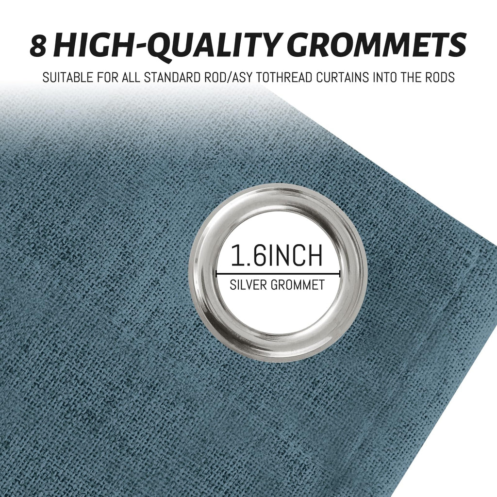 Yakamok Dusty Blue Linen Textured Curtains 96 Inches Long for Living Room