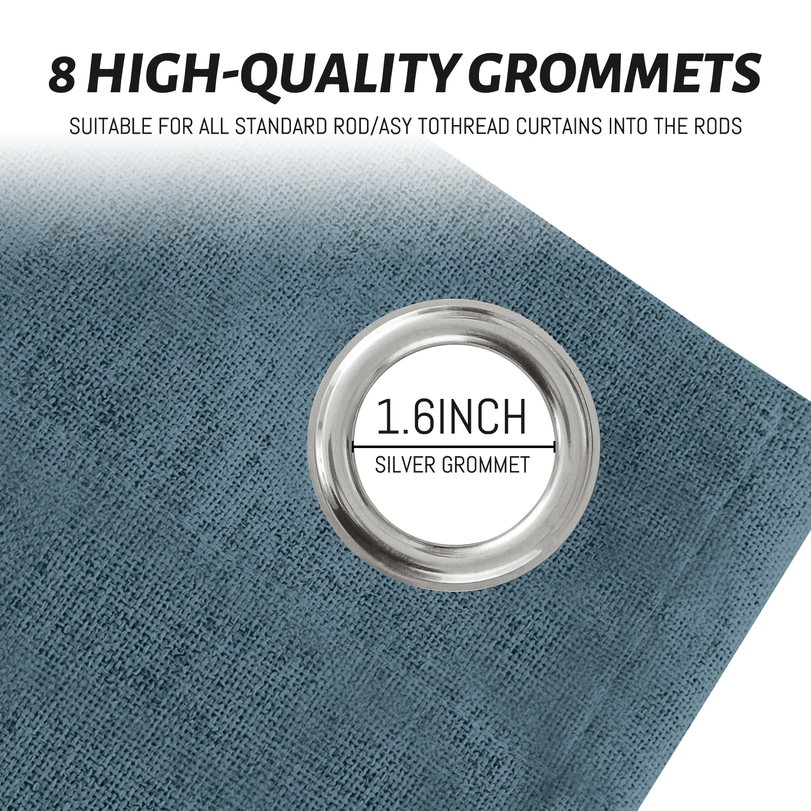 Yakamok Dusty Blue Linen Textured Curtains 96 Inches Long for Living Room