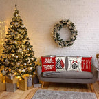ONFAON Christmas Decorations - Christmas Pillow Covers 18x18 Set of 4,Farmhouse Christmas Throw Pillow Covers Set for Home Bedroom Sofa Couch