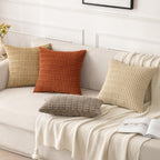 MIULEE Corduroy Decorative Throw Pillow Covers 18x18 Tan Pack of 2