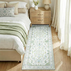Area Rugs 2'x6' Runner Rug Non Slip Washable for Kitchen Hallway Bedroom Beside Laundry Room Bathroom Rug, Floor Carpet, Green White Blue