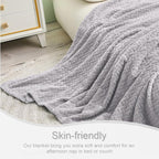 Exclusivo Mezcla Light Grey Fleece Queen Size Blanket for Bed, 90x90 Inches Soft Cozy 3D Decorative Jacquard Flannel Blankets, Lightweight Fuzzy Plush Warm Blankets for All Seasons