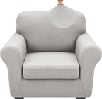 XINEAGE 2026 New 2 Pieces Chair Covers with Arms Super Stretch Chair Slipcover for Living Room Pet Dog Universal Slip Cover Anti Slip Armchair Furniture Protector (Silver Grey), 31"-46"(1 Cushion)