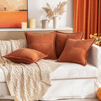 MIULEE Rust Decorative Throw Pillow Covers for Couch Bed Livingroom 20x20 Inch Set of 2 Boho Accent Throw Pllows Broadside Striped Patchwork Soft Corduroy Pillowcases