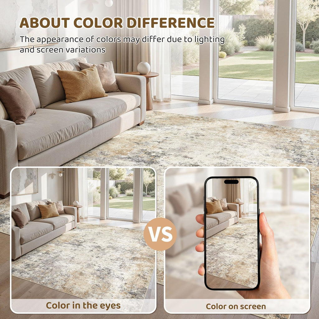 UERMEI 5x7 Area Rug Living Room Rugs - Washable Neutral Modern Abstract Soft Thin Large Rug Indoor Floor No Slip Rug Carpet for Bedroom Under Dining Table Home Office Decor - Golden Grey