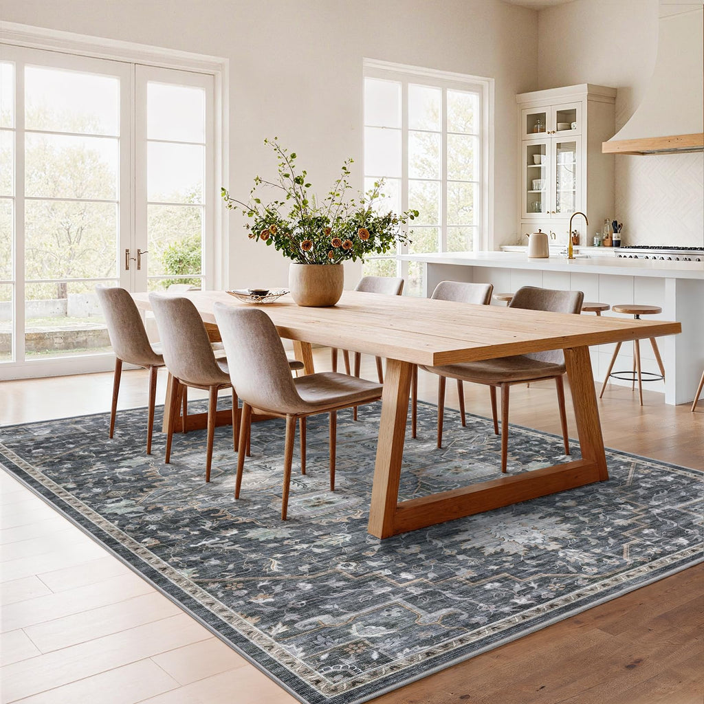 AMADA HOMEFURNISHING 5x7 Area Rugs, Washable Living Room Rug Low-Profile with Non-Slip Backing & Durable Edge Binding, Vintage 5x7 Rugs for Living Room, Bedroom, Dining Room