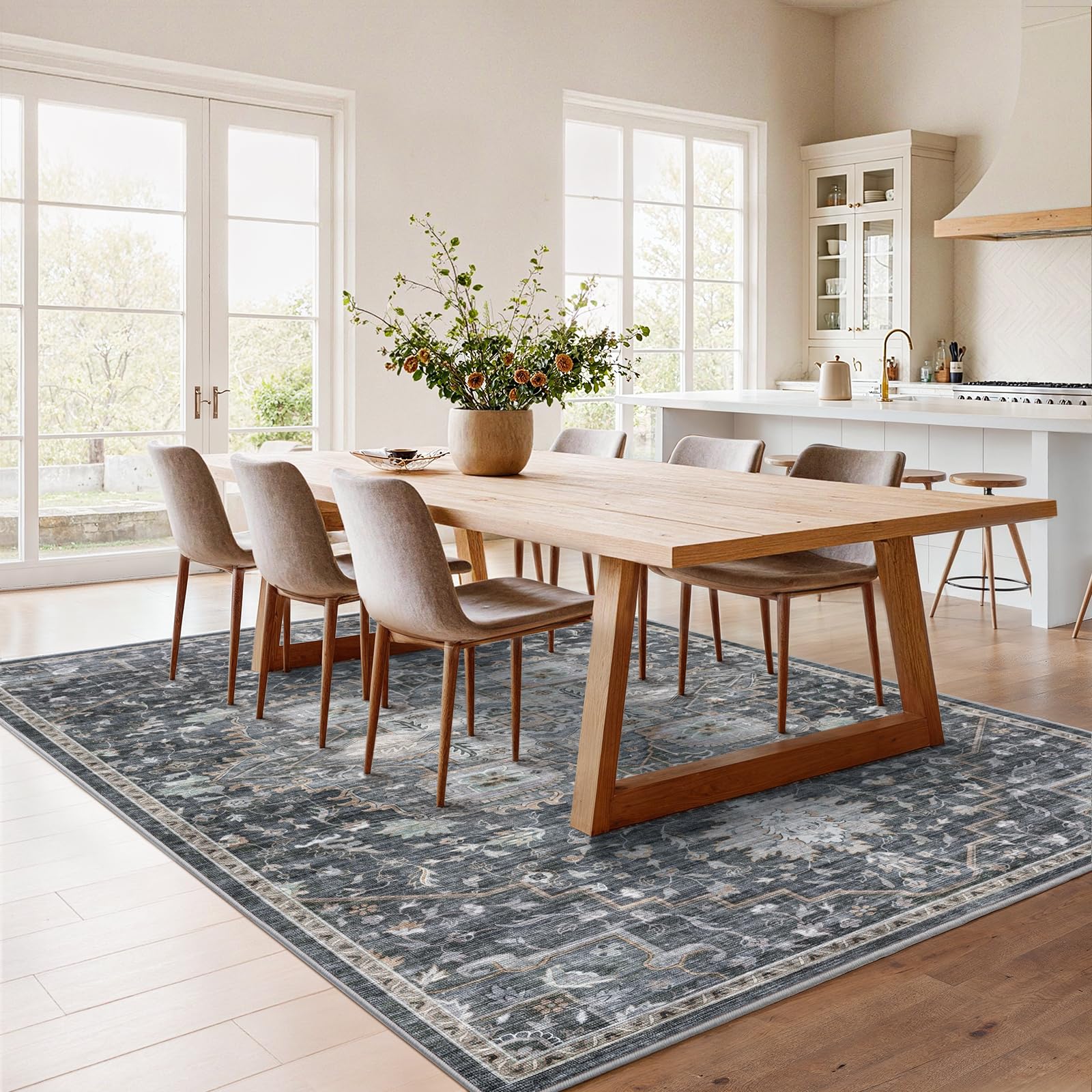AMADA HOMEFURNISHING 5x7 Area Rugs, Washable Living Room Rug Low-Profile with Non-Slip Backing & Durable Edge Binding, Vintage 5x7 Rugs for Living Room, Bedroom, Dining Room