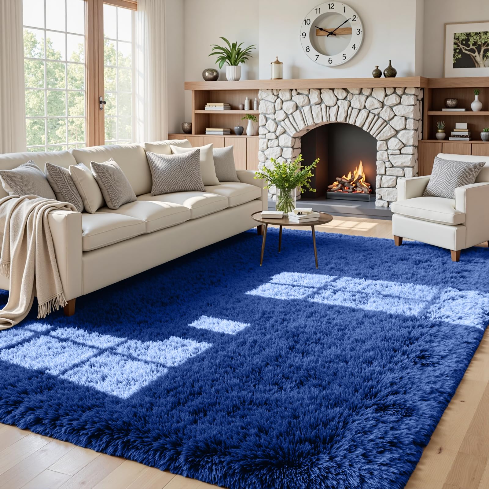5x8 Fluffy Shag Area Rugs for Living Room Bedroom: Soft Plush Carpet Blue
