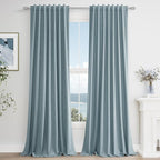 Guken 100% Blackout Linen Curtains 90 Inch Length 2 Panels Set for Living Room Bedroom Back Tab Thermal Insulated Black Out Drapes Room Darkening Farmhouse Style for Bedroom Window Curtains 52x90