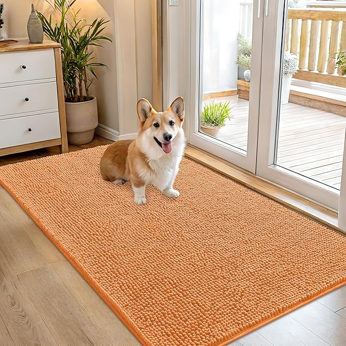 OLANLY Dog Door Mat for Muddy Paws 54x32, Super Absorbent Chenille Mud Mat