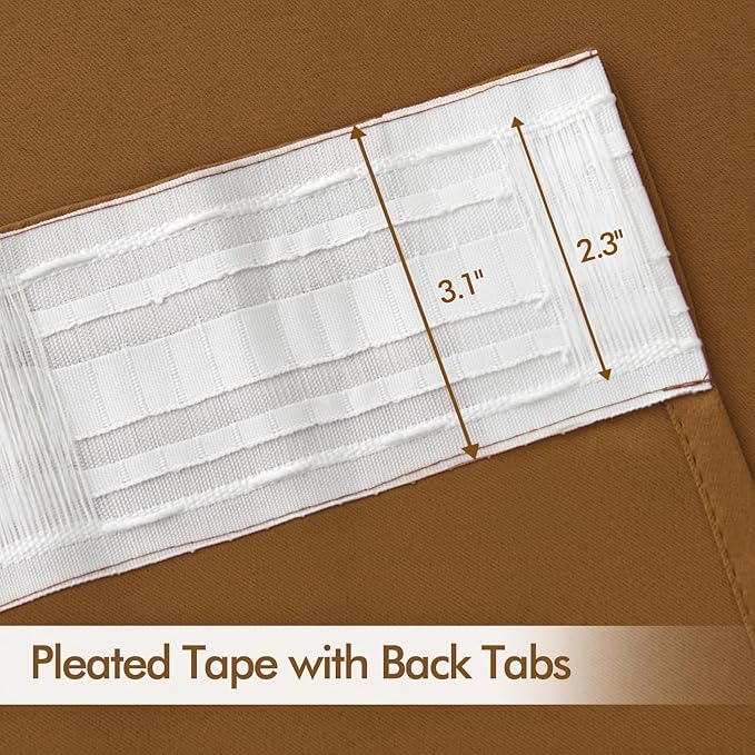 MIULEE Golden Brown Back Tab Blackout Curtains 52x96 Inch Long 2 Panels Set