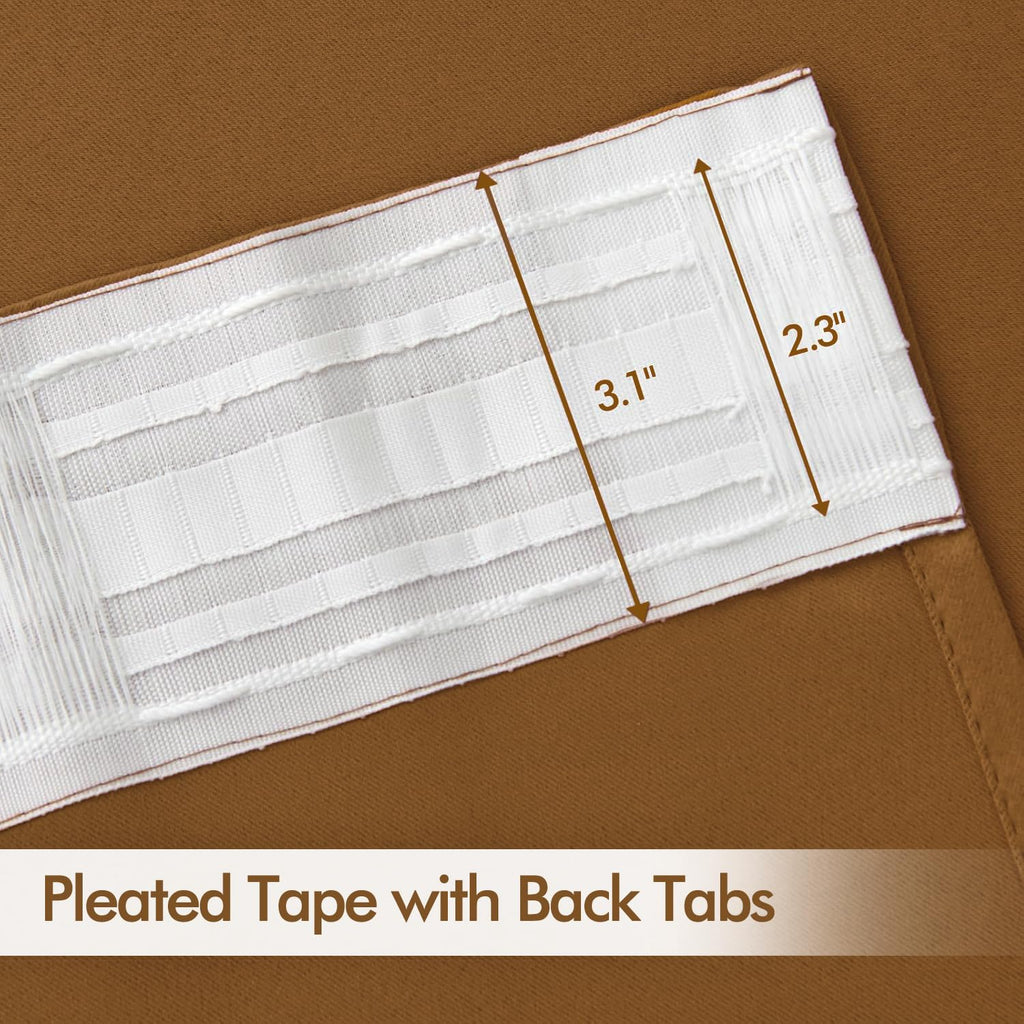 MIULEE Golden Brown Back Tab Blackout Curtains 52x63 Inches Long 2 Panels