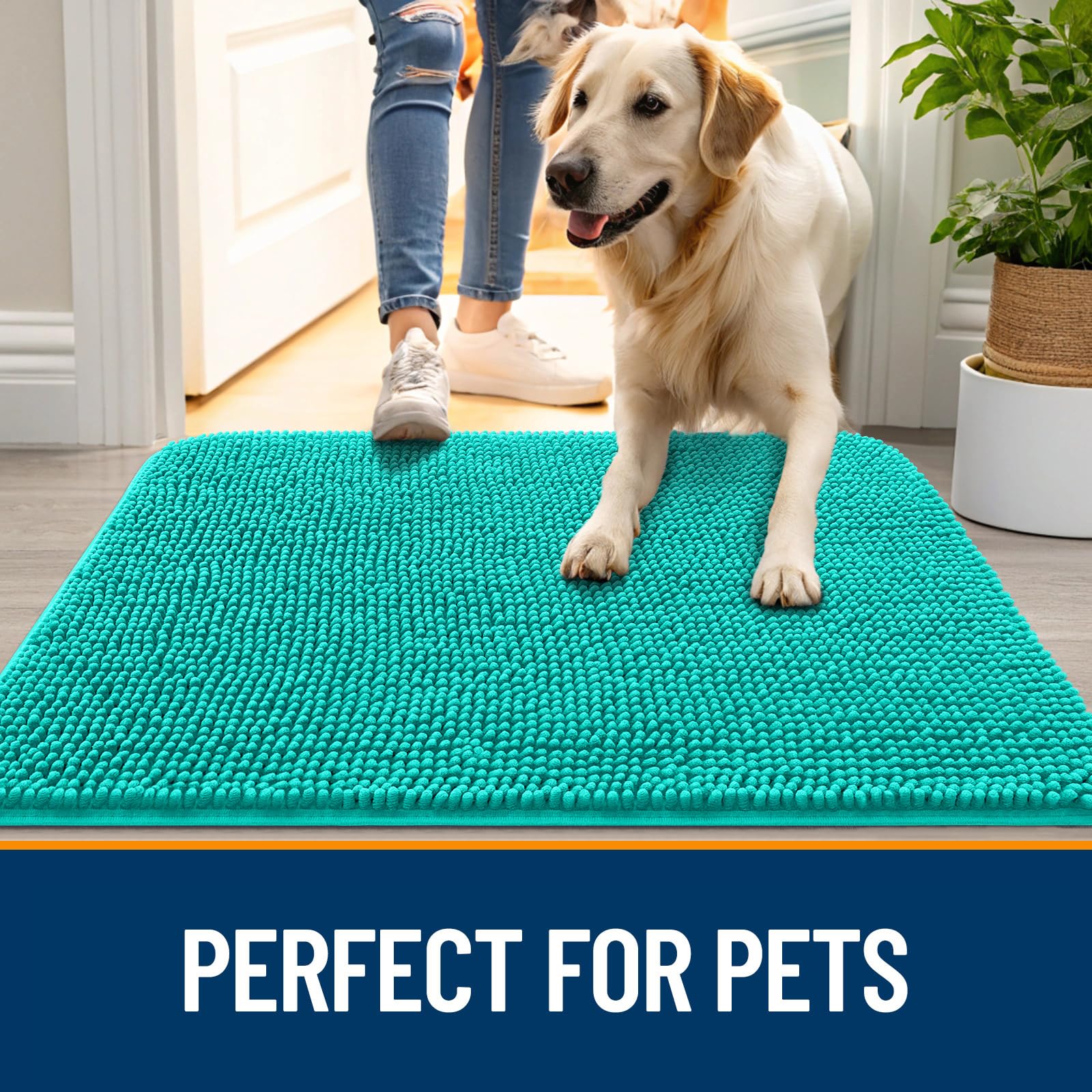 OLANLY Dog Door Mat for Muddy Paws 47x32, Super Absorbent Chenille Mud Mat