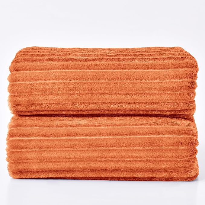 BEDELITE Ribbed Jacquard Burt Orange King Size Blanket for Bed, 108x90 Inch