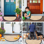 Smiry Half Circle Front Door Mat Outside Entrance, Heavy Duty Sturdy Natural Rubber Doormat, Trap Dirt and Moisture, Low Profile Mats for Indoor Outdoor Entry, Irregular Triangle (35x23, Beige)