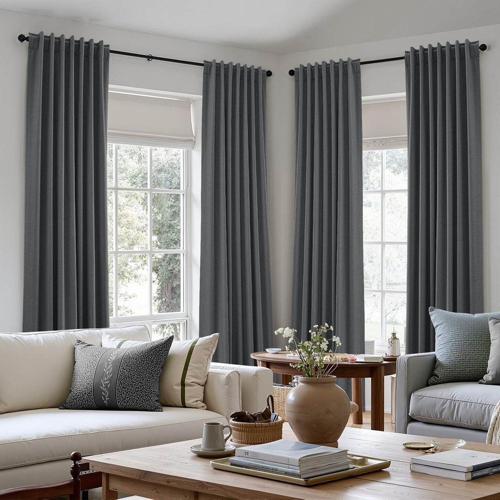 Guken 100% Blackout Curtains 84 Inch Length 2 Panels Set for Living Room Bedroom Back Tab Thermal Insulated Black Out Linen Drapes Room Darkening Blazer Grey,52x84